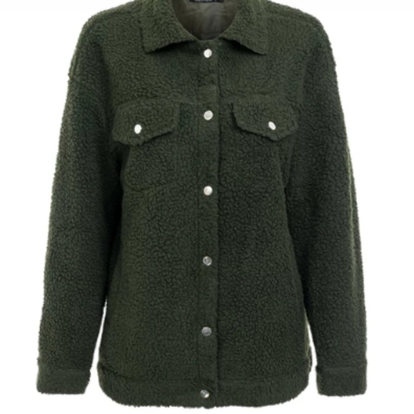 Teddy Bear Faux Shearling Trucker Jacket | Olive - Picture 5 of 5